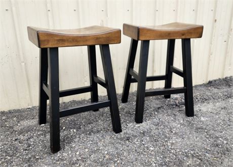 Wood Stool Pair - 17x12x25