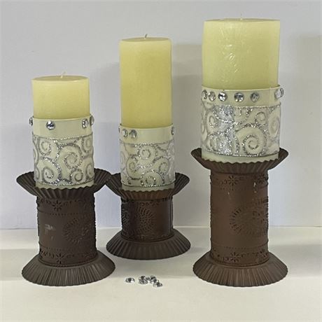 Metal Candle Holders with Fancy Bling Candles...13" Tall