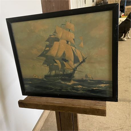 Framed Gordon Grant Sail Ship Print...22x18