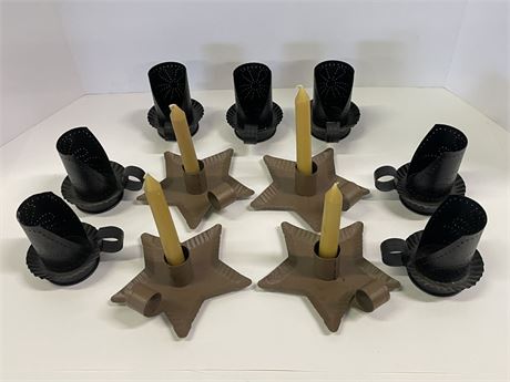 Assorted Metal Candle Holders & Candles