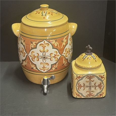 Designer Tuscan Stoneware Cannister & Spouted Drink Container