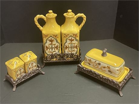 Designer Tuscan Stoneware Tabletop Condiment Containers with Stands