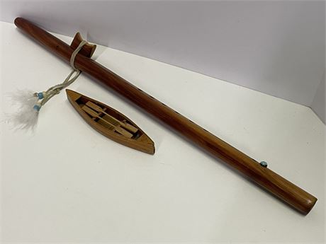 Collectible Handmade Native American Canoe & Wind Instrument