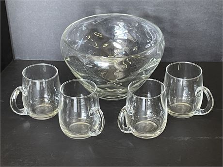Designer Clear Glass Bowl & Mugs