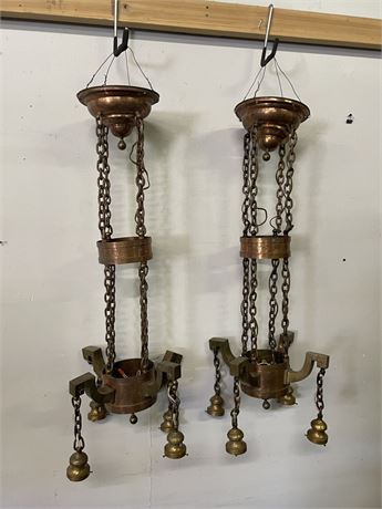 Vintage Copper & Brass Ceiling Light Fixtures...16"dia...42" Tall