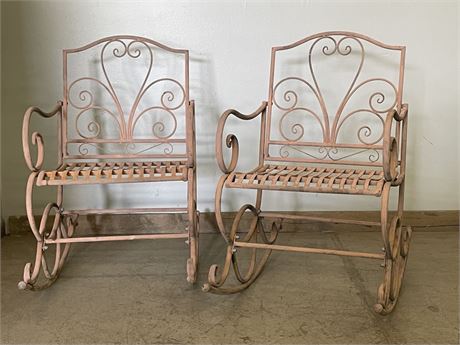 Vintage Ornamental Iron Rocking Chair Pair