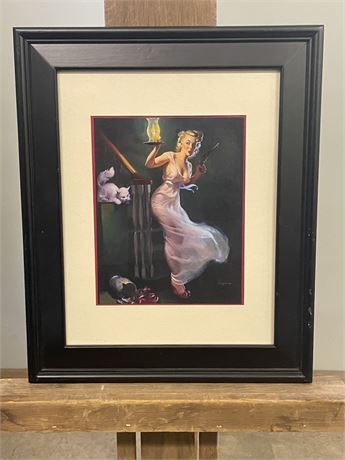 'Looking for Trouble" Vintage 1951 Framed Gil Elvgren Print - 15x17x11