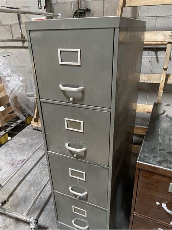 Gray four-door file cabinet