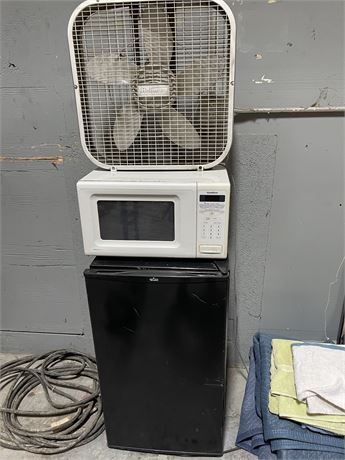 Dorm fridge… Microwave… House fan