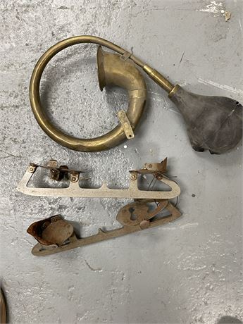 Vintage horn and ice skates