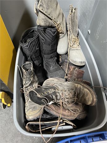 Tub of hunting boots and packs