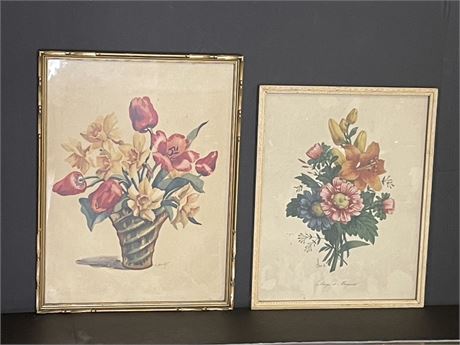 Vintage L. Hart Framed Floral Print Pair...13x17