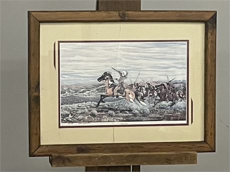 Vintage Crazy Horse Signed & Numbered Print...24x18 (Glass Cracked)
