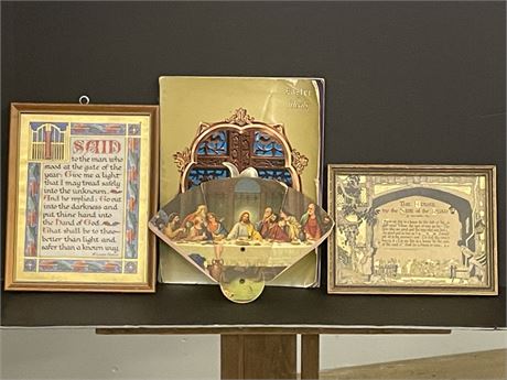 Assorted Vintage Religious Framed Items/Book Marker