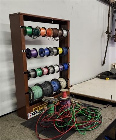 Nice Lawson Wire Spool Rack with Lots Of Wire...(16 gauge Mostly & Full)