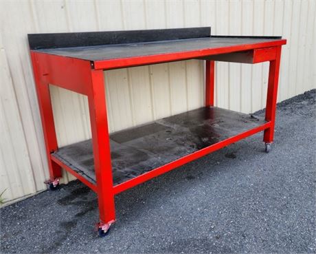 Nice Rolling Metal Shop Table with Coated Top & Undershelf...68x32x43