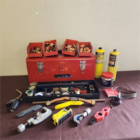 Assorted Complete Plumbers Handyman Kit & Tool Box