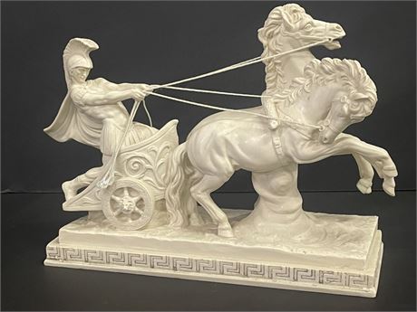 Awesome Carved Alabaster Horseman & Chariot Sculpture...16x6-11" Tall