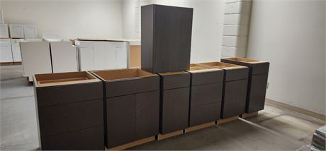 7 Assorted Dark Brown Cabinets