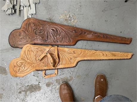 Two hand tooled, rifle scabbards