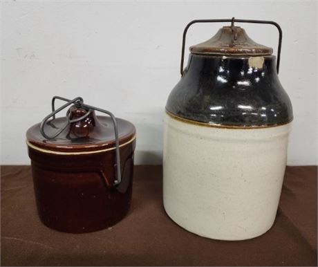 Vintage Lidded Crock Pair