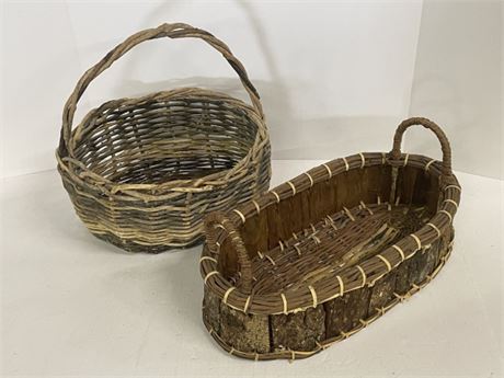 Vintage Sturdy Woven Basket Pair