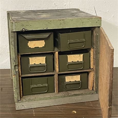 Wood Hardware Cabinet with Metal Trays...15x14x15