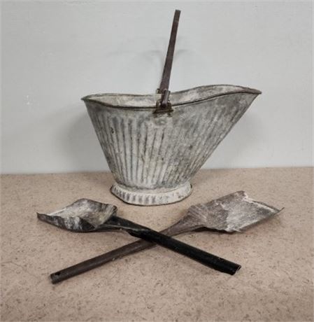 Vintage Coal Bucket with Metal Scoop Pair