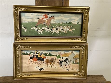 Antique Framed Print Pair - 12x6