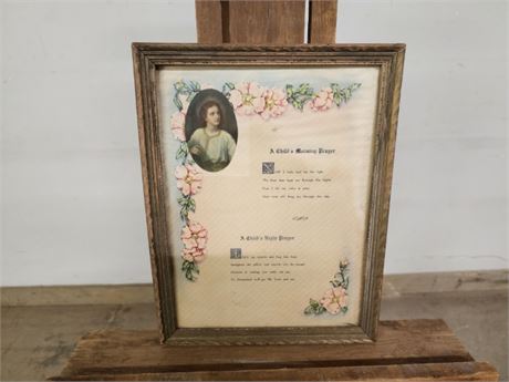 Antique Framed Childrens Prayers Picture...10x13