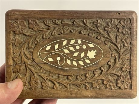 India Carved Wood Trinket Box