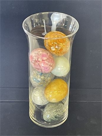 Very Collectible Stone Eggs with Glass Container