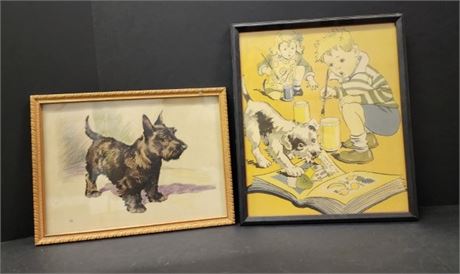 Framed Vintage Dog Print Pair...