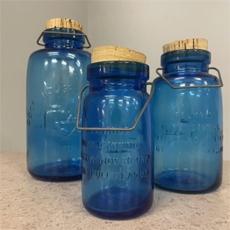 Collectible Blue Glass Cannisters with Cork Lids