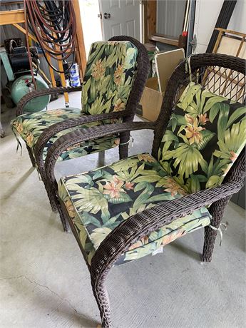 Two Wicker Patio Chairs with Cushions