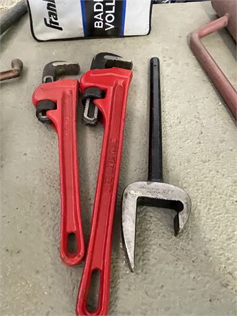 Two Red Pipe Wrenches/Specialty Tool