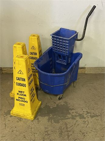 Mop Bucket with Caution Cones