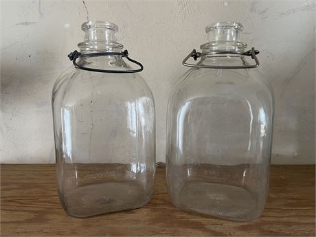 Two Old One Gallon Glass Milk Bottles