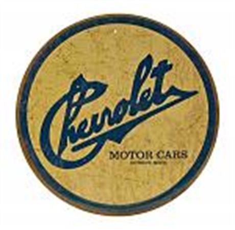 Vintage Style Round Chevrolet Motor Cars Logo Metal Sign - Blue and Tan Chevy