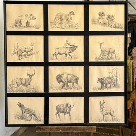 Framed Wildlife Print Sketches by James Jokerst...38x39