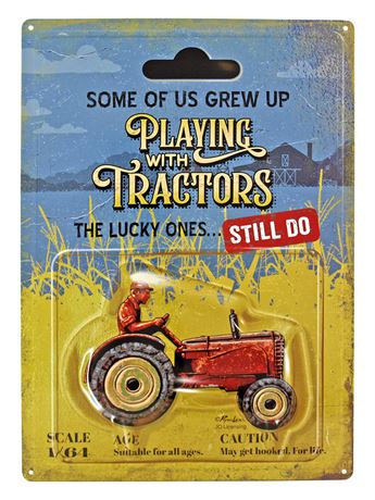 Vintage Style Playing with Tractors - Farmer Metal Sign