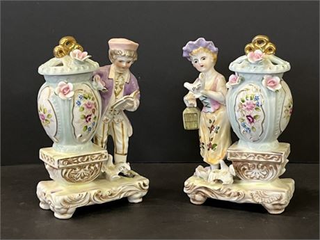 Vintage Lidded Painted Porcelain Pair