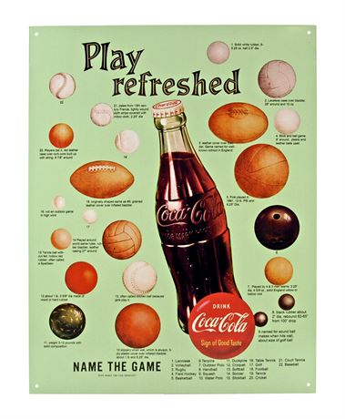 Play Refreshed Vintage Style Coca-Cola Baseball Football Metal Sign
