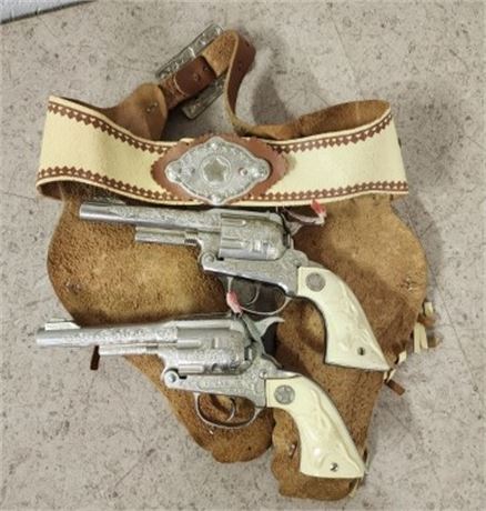 Super Sweet Vintage Texan Jr Cap Gun Six Shooter Pair with Leather Holster