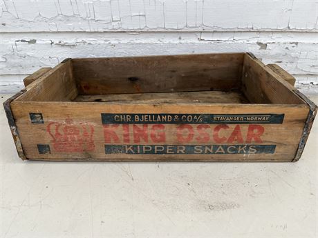 Old "King Oscar Kipper Snacks" Wooden Crate