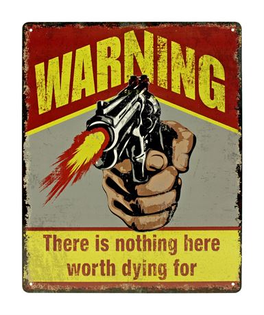 Concealed Carry Nothing Here Worth Dying For Revolver Warning Metal Wall Sign