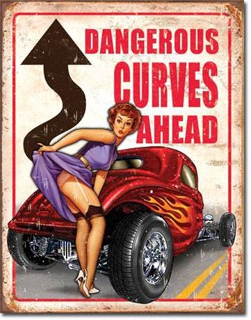 Vintage Style Dangerous Curves Metal Sign