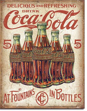 Vintage Style Coke - 5 Bottles Retro Metal Sign