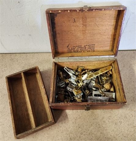 Vintage Wood Box with Pulls & Cabinet Hardware