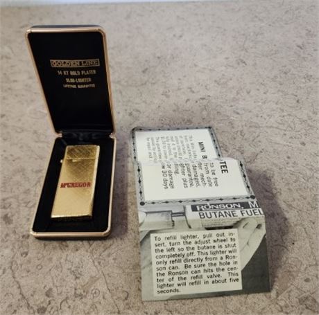 Vintage Goldenline 14K Gold Plated Lighter In Original Case